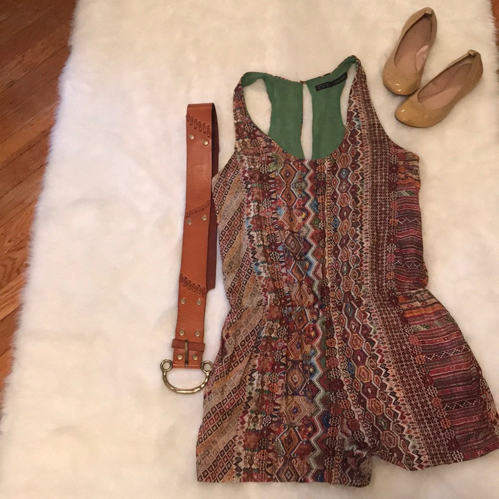 Zara printed romper XS pockets adorable LN